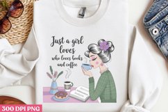 Loves coffee and books PNG, Funny Retro Girl sublimation PNG Product Image 1