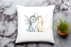 Pastel Unicorn Dragon Pair Clipart Sublimation PNG Product Image 2