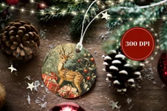 Winter Ornament Print, Vintage Christmas Deer Ornament Product Image 2
