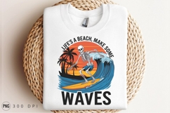 Surfing Skeleton On Wave Beach Life Sublimation PNG Product Image 3