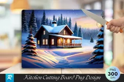 Cozy Winter Cabin Farmhouse Cutting Board PNG Design Product Image 1