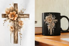 Cross Sublimation PNG, Flower Watercolor Clipart PNG, Drip Product Image 2