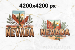 Nevada State Map PNG, Vintage Desert Cactus Sublimation Product Image 2