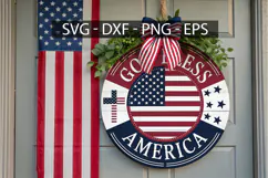 Good Bless America Round Sign SVG Design - 4th of July Door Product Image 1