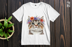 Cute Cat with Flower Crown Watercolor Clipart Sublimation Product Image 2