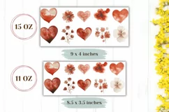 Red Love Hearts Mug Design, Watercolor Flowers Mug Template Product Image 2