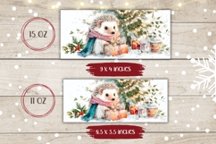 Watercolor Christmas Hedgehog Mug, Christmas Tree Mug Wrap Product Image 2