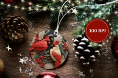 3D Christmas Round Ornament, 3D Cardinals Ornament Design Product Image 2