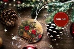 Christmas Santa Sleigh Ornament PNG, Winter Round Ornament Product Image 2