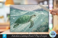 Turtle Gliding Through Sparkling Water Cutting Board PNG Product Image 1