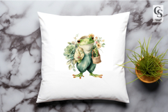 Watercolor Frog Floral Clipart Sublimation PNG Product Image 3