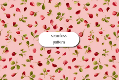 Seamless pink floral pattern with scattered red blossoms Product Image 1