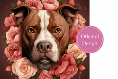 Pitt Bull Tumbler Design, Floral Dog Sublimation Tumbler PNG Product Image 2