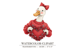 Valentine Goose Watercolor Clipart PNG Product Image 1