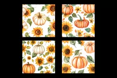 Watercolor Pumpkin & Sunflower Digital Paper Patterns Product Image 2