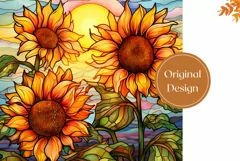 Sunflowers Tumbler Wrap, Stained Glass Flowers Sublimation Product Image 2