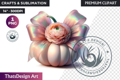 Shabby Chic Pink Coquette Pumpkin with bow PNG fall Clipart Product Image 1
