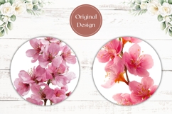 Pink Flowers Car Coasters, Sakura Round Coaster Sublimation Product Image 2