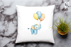 Cute Baby Elephant with Balloons Clipart PNG Product Image 2