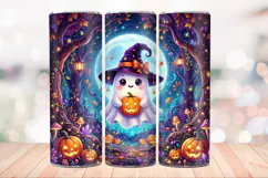 Cute Halloween Witch Ghost 20 OZ Skinny Tumbler Wrap Png. Product Image 2