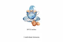 Watercolor gnome in a mug of tea with cookies, Gnome PNG Product Image 2