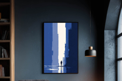 Minimalist Blue Cityscape Wall Art Modern Silhouette Poster Product Image 1
