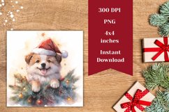 Christmas Square Coasters, Watercolor Dog Sublimation Design Product Image 2