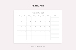 2027 Monthly Calendar with Notes, Landscape, Printable Product Image 2