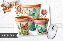 Butterfly and Floral Hand Painted Plant Pots Mouse Pad PNG Product Image 1