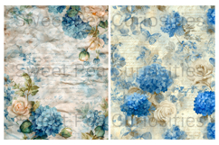 Blue, Flowers, Paper, Shabby Chic, Papers, Junk Journal Product Image 2