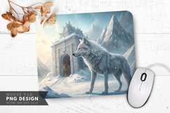 Majestic Wolf at the Ancient Ice Temple Mouse Pad PNG Design Product Image 1