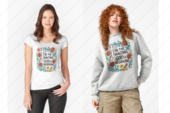 Colorful Boho floral Christian sublimation design featuring a bold white cross, hand-drawn wildflowers, and uplifting Bible verse &quot;In the Waiting, God is Working.&quot; Perfect for faith-based t-shirt printing, mugs, and wall art. This high-resolution PNG is i