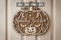 Spooky Season SVG, Halloween Pumpkin Door Hanger SVG, Laser Product Image 1