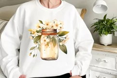 Flower Mason Jar Clipart, Watercolor Mason Jar Sublimation Product Image 2