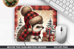 Hedgehog Mouse Pad Sublimation, Christmas Mouse Pad PNG Product Image 1