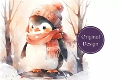 Christmas Tumbler Wrap, Watercolor Christmas Penguin Tumbler Product Image 2