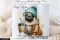 Cute Pug Coffee Tumbler Wrap|Sublimation PNG. Product Image 1