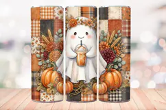 Faux Patchwork Ghost 20 OZ Skinny Tumbler Wrap Sublimation. Product Image 2