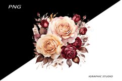 Burgundy Rose PNG, Watercolor Flowers Bouquet Product Image 1