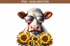 Sunflower Cow Sublimation Design, Farm Animals PNG Product Image 2