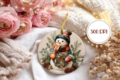 Cartoon Snowman Round Ornament, Winter Ornament Template Product Image 2