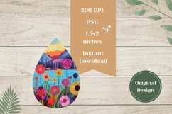 Flowers Teardrop Earrings Designs, Flowers Sublimation PNG Product Image 2