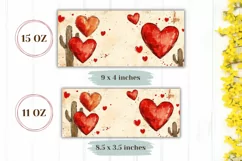 Red Hearts Mug Design, Watercolor Love Hearts Mug Wrap Product Image 2