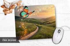 Butterfly Meadow Sunset Mouse Pad PNG Design Product Image 1