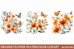 Orange Flower Watercolor Clipart, Orange Flower Clipart Product Image 1