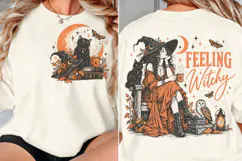 Feeling Witchy Front Back PNG, Witch Cat Front Back Shirt De Product Image 1