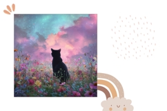 Sunset Pillow Case Design, Black Cat Pillow Template Product Image 2