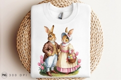 Easter Bunnies In Victorian Dress With Tulips PNG Product Image 3