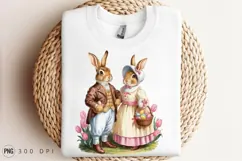 Easter Bunnies In Victorian Dress With Tulips PNG Product Image 3
