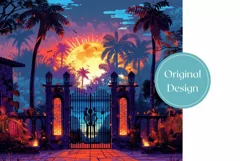 Sunset Tumbler Wrap Design, Tropical Tumbler Design Product Image 2